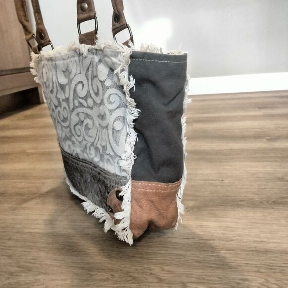 Myra  Bag  Cotton & Leather + Hide Shoulder Bag BOHO - Picture 6 of 8